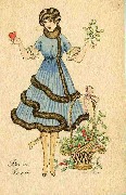 Femme tenant du gui d'une main et un coeur de l'autre