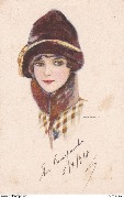 (T&ecirc;te de femme au bonnet et col de fourrure)