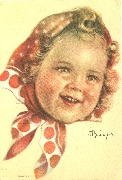 (Portrait de fillette au foulard rouge &eacute;toiles blanches)