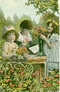 Trois enfants aux fleurs