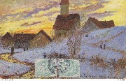 (Ciel lumineux sur un village enneigée)