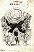 Sager. Souvenir d'Ostende, deux hommes et une femme sous un grand chapeau