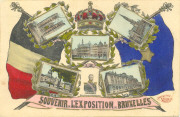 Bruxelles. Multivue-Bruxelles. Souvenir de l'exposition. Roi Albert. Drapeaux belges et congolais Bruxelles. Multivue-Bruxelles. Souvenir de l'exposition. Roi Albert. Drapeaux belges et congolais