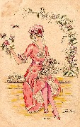 Sur le mur elle pr&eacute;sente une fleur aux abeilles