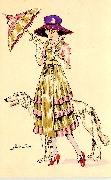 Femme &agrave; l'ombrelle et chapeau violet