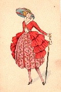 Coquette &agrave; la robe rouge et grande canne