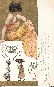 (Marionnettes - marionnettiste en robe ray&eacute;e jaune et rouge)