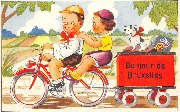 Bonjour de Bruxelles (couple enfants &agrave; v&eacute;lo et chien)