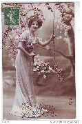 Vive Ste Marie (portrait féminin décor fleuri)