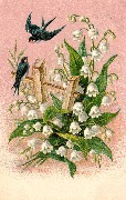 (deux hirondelles et un bouquet de muguets)