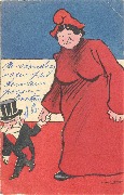 Marianne avec son bonnet phrygien tir&eacute; par ??? sous fond de drapeau fran&ccedil;ais