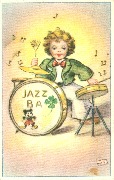 Enfant et Batterie Jazz BA avec tr&egrave;fle &agrave; quatre feuilles et Mickey