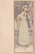 (Jeune fille victorienne debout dans un cadre rectangulaire vertical arrondi)