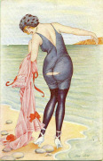 Baigneuse de dos avec maillot d&eacute;chir&eacute; (rose)