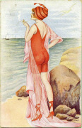 Baigneuse fumant cigarette et bonnet