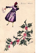 Bonne ann&eacute;e. Branche de gui. Elle poste une lettre