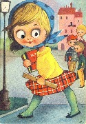 (sans) Ecoli&egrave;re se rendant &agrave; l'&eacute;cole (avec yeux mobiles)