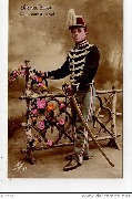 Arm&eacute;e Belge Chasseur &agrave; cheval (portrait dans un d&eacute;cor)