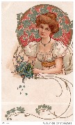(Femme au bouquet de fleurs bleues)