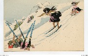 (Sports d'hiver ski , femmes descendant la pente et chute)
