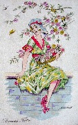 Sur le mur elle cueille des roses