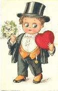 Bonhomme au chapeau buse,grand coeur et fleurs