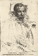 Eau-forte dessinée par van Dyck-Portrait de Petrus Breughel