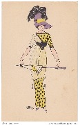 Femme en robe jaune tenant une ombrelle 