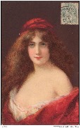 Portrait d'une femme en robe rouge