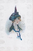 Femme en buste au chapeau bleu
