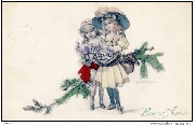 Bonne Année(Deux fillettes portant des fleurs)