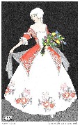 (Elégante en costume XVIIIème, robe blanche brodée de fleurs)