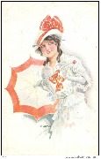 Jeune femme à l'ombrelle blanche au bord orange