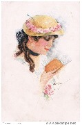 Lecture, jeune femme au chapeau de paille orné de fleurs
