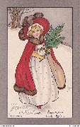 Joyeux Noël (jeune fille au manteau rouge portant une branche de houx)