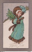 Joyeux Noël (jeune fille au manteau vert portant une branche de houx)