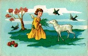 (Scène religieuse: un ange donnant à manger à un agneau)