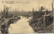1914-18.  Ruines de Dixmude. Canal d'Handzaeme── Puinen van Diksmuide. Kanaal van Handzame ── Ruines of Dixmude. Handzaeme Canal