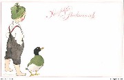 Herzliches Glückwunsch (jeune garçon pied nu auprès d'un canard)