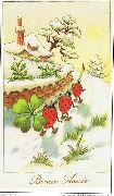 Bonne Année(trois coccinelles portant du trèfle dans la neige)