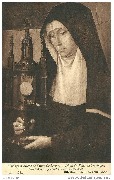 Mariage mystique de Ste-Catherine. Détail du Volet. Sainte-Claire portant le Saint-Sacrement. Bruges. Hôpital Saint-Jean