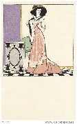 (Femme attachant son chapeau, debout devant un siège Art Nouveau)