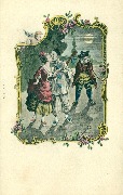 Piorrot et amoureuse. Ils s'embrassent avec le vieil homme fâché Piorrot et amoureuse. Ils s'embrassent avec le vieil homme fâché