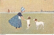 (Hollandaise jouant avec 2 chiens) (Hollandaise jouant avec 2 chiens)