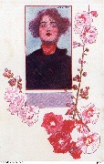 (Jeune femme de face et fleurs rouges)