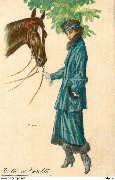 (Femme en bleu tenant un cheval)