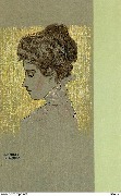 (Portrait d'une femme brune de profil avec un col montant)