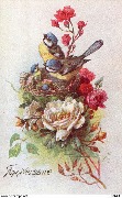 Oiseaux et fleurs (mésanges à tête bleue)