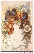 Oiseaux et fleurs (liserons)