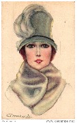 Femme au haut chapeau gris